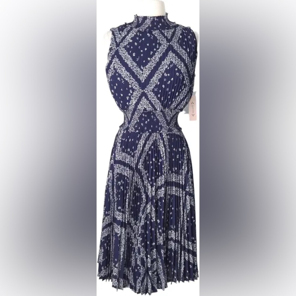 Navy and White Patterned Dress